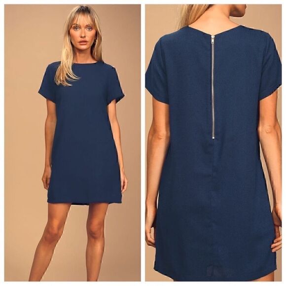 Lulus Dress Womens Sz Medium shift and shout chiffon Navy Blue Mini Preppy NWT - Picture 1 of 10